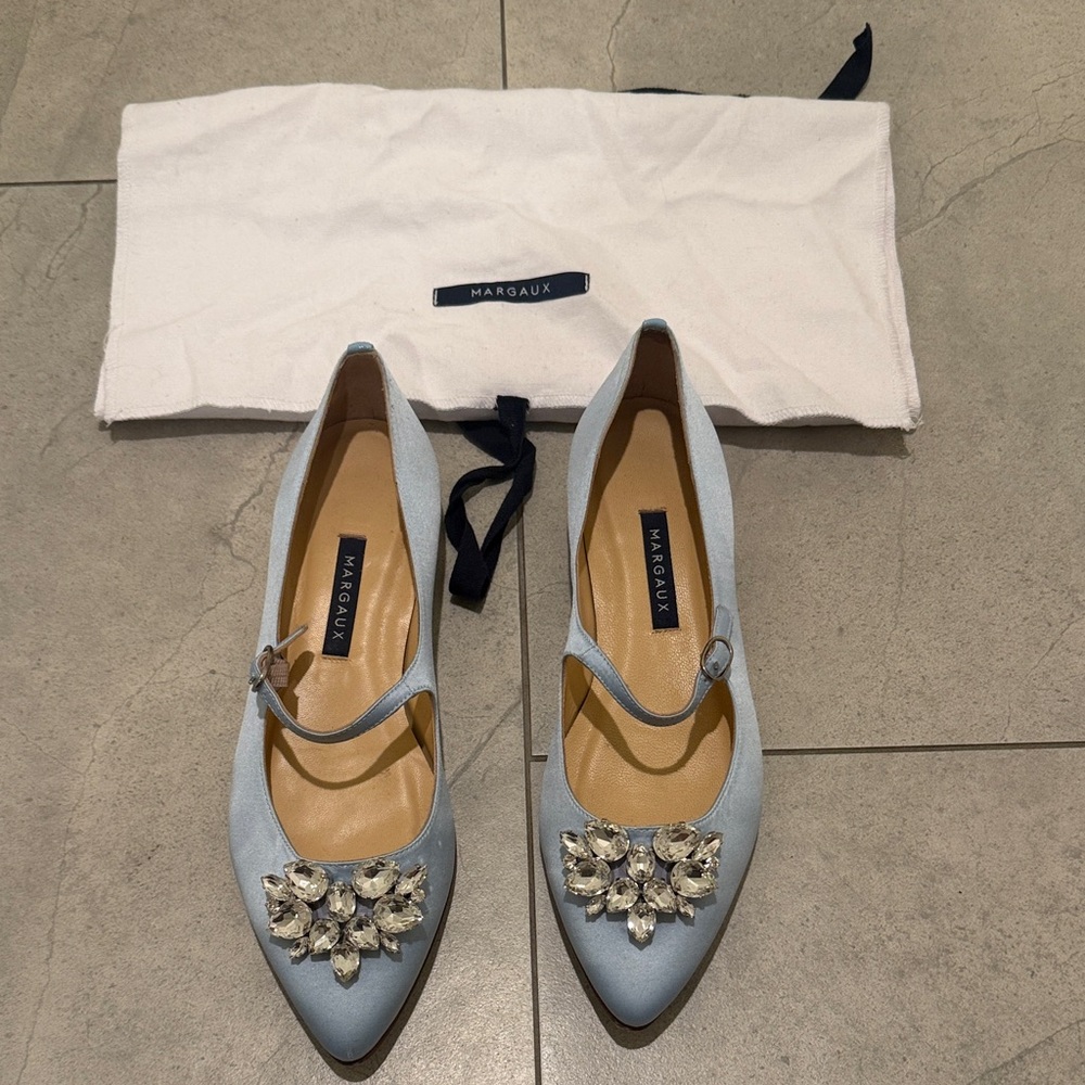 Micaela x Margaux Women's Blue Flats with Crystal Embellishments with dust bag
